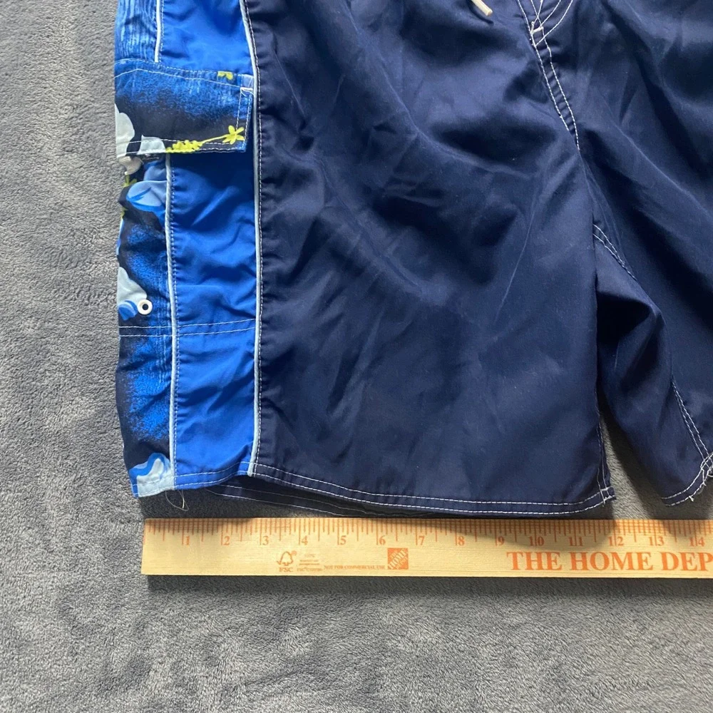 Cherokee Mens Large Navy Blue Hibiscus Floral Swim Trunks Board Shorts Cargo